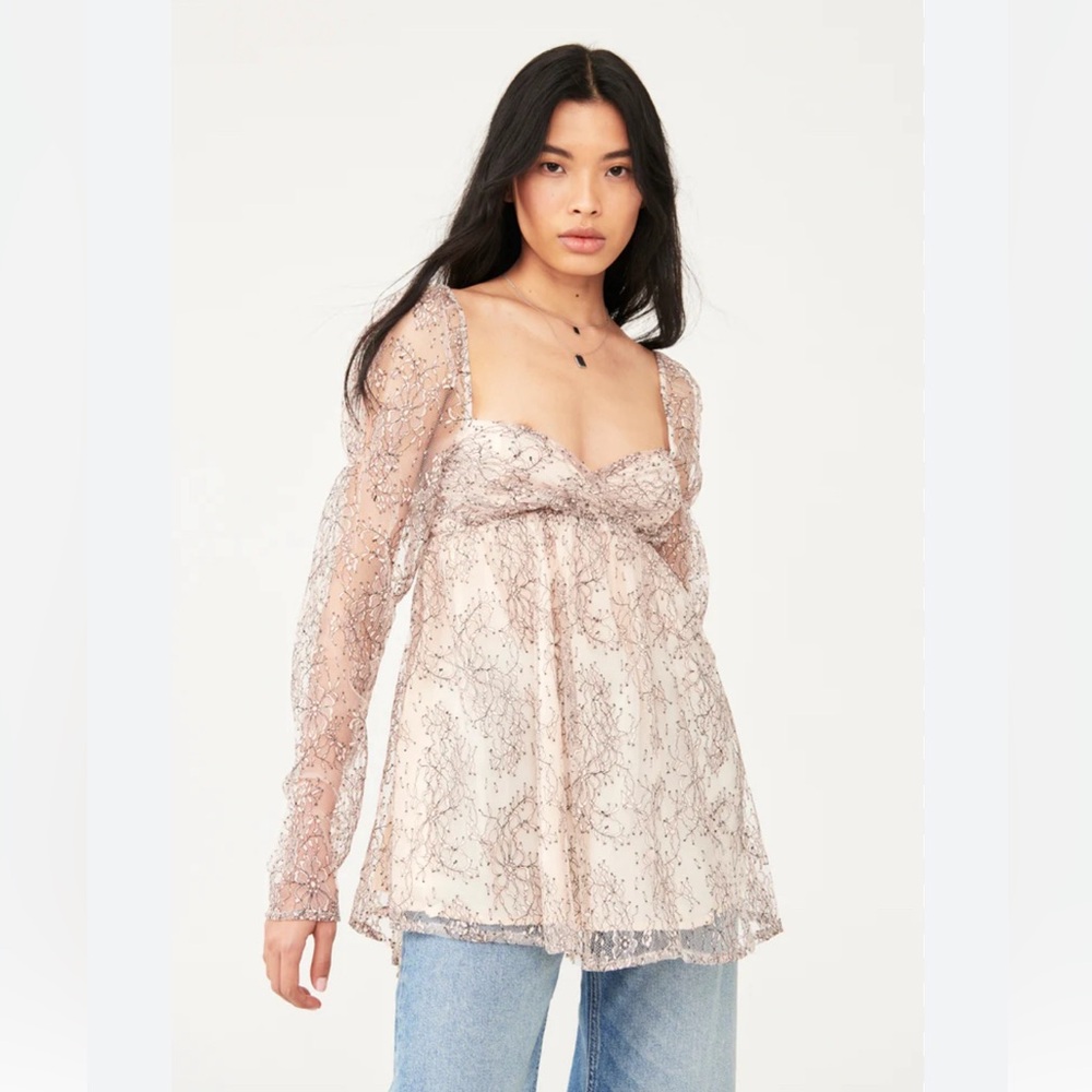 Free people x revolve heavenly Lace dainty  tunic peasant top pink large